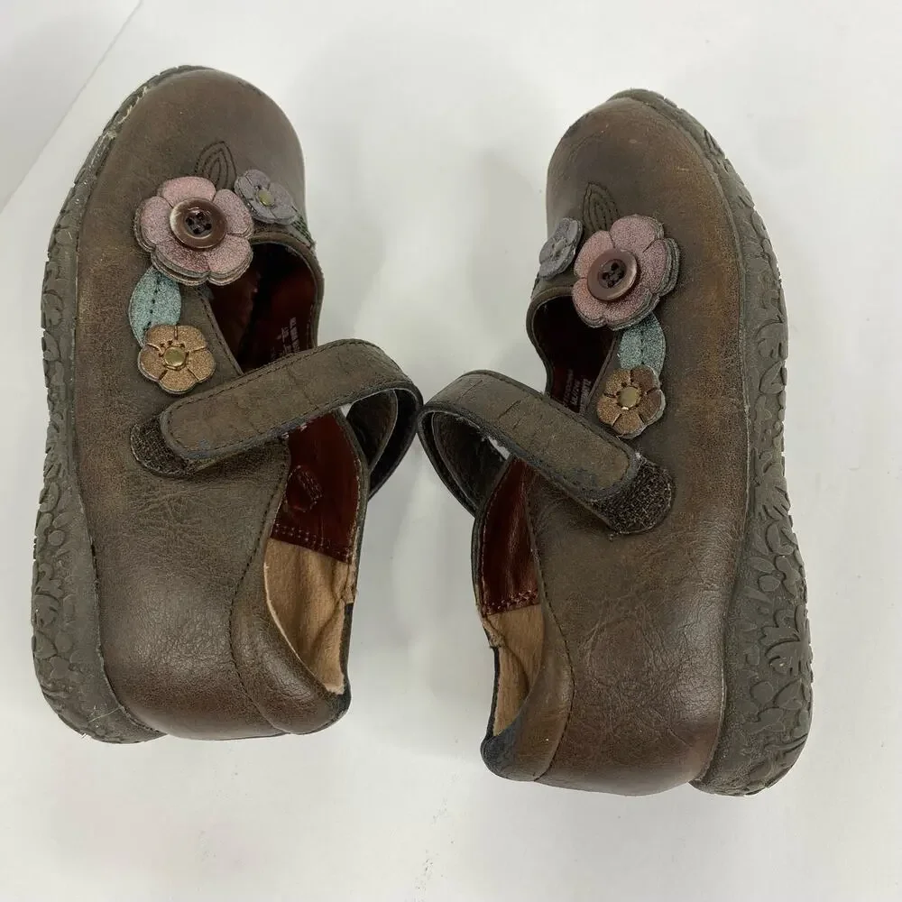 TKS Girls Donna Mary Janes Brown Shoes size 8 22312 3D Flowers